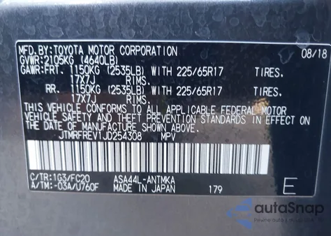 2018 Toyota Rav4 Xle from USA, damaged, VIN JTMRFREV1JD254308
